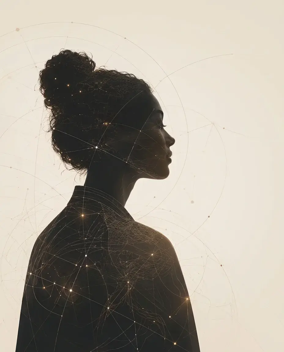 Profile of a person with interconnected lines representing multiple conditions considered together.