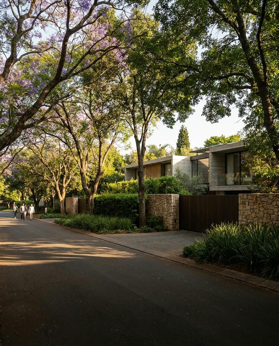 A buyer weighing a premium residential street at dusk, with neighbourhood context visible.